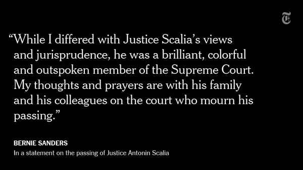 Sanders Statement on Scalia's Death